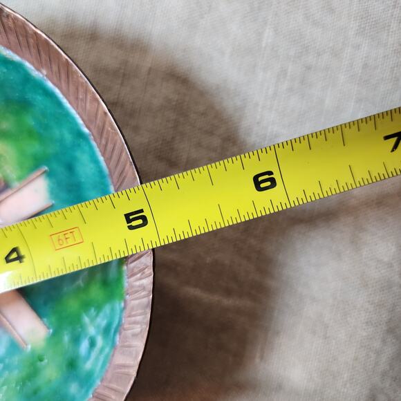 Vintage Round Copper Enamel Jewelry Tray-Unique Boho Trinket Dish with Handles - Picture 7 of 7